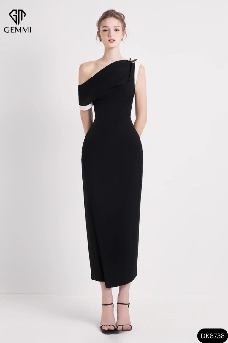Đầm dự tiệc lệch vai GEMMI Fashion, DK8738 (tặng kèm tag ngẫu nhiên)