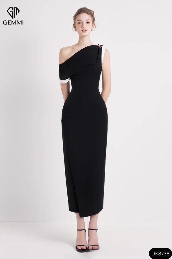 Đầm dự tiệc lệch vai GEMMI Fashion, DK8738 (tặng kèm tag ngẫu nhiên)