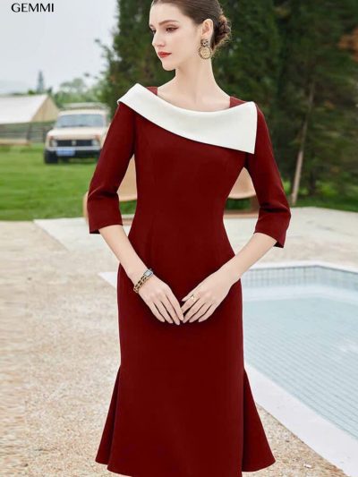 Đầm phối cổ thuyền GEMMI Fashion, DK8748