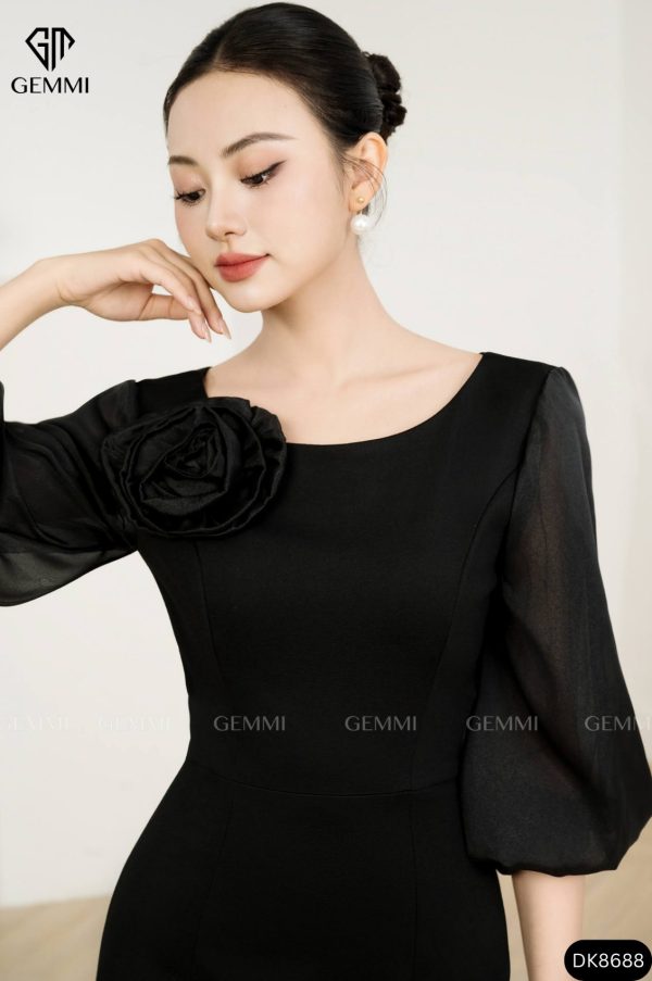 Đầm body cổ thuyền phối tơ lụa GEMMI Fashion, DK8688 - Hình ảnh 3