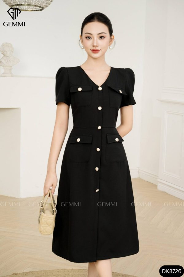 Đầm Công Sở Cổ V Dáng Suông GEMMI Fashion, DK8726