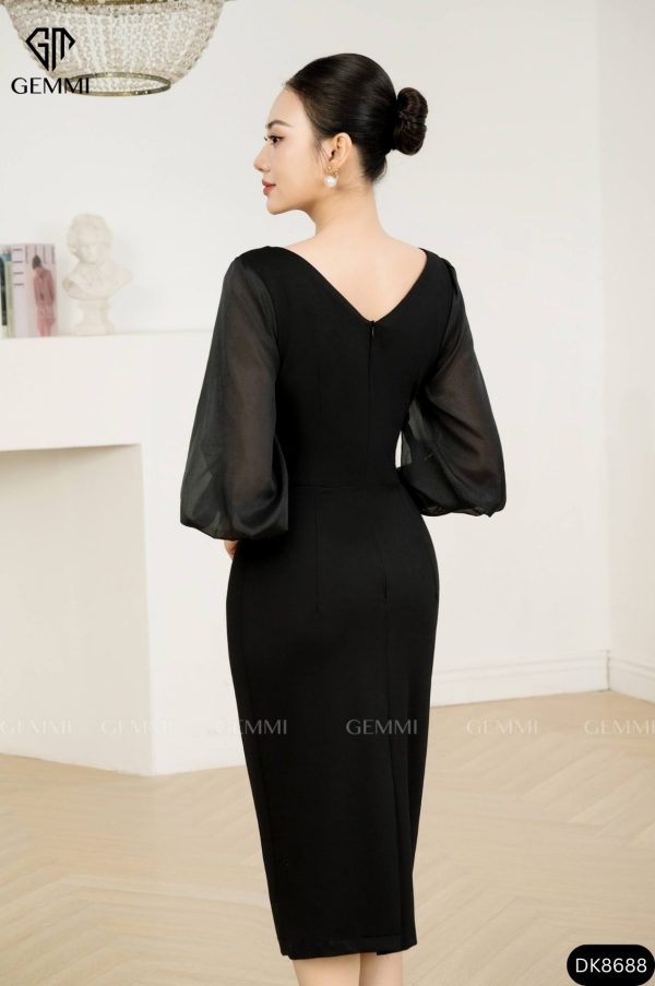 Đầm body cổ thuyền phối tơ lụa GEMMI Fashion, DK8688 - Hình ảnh 4