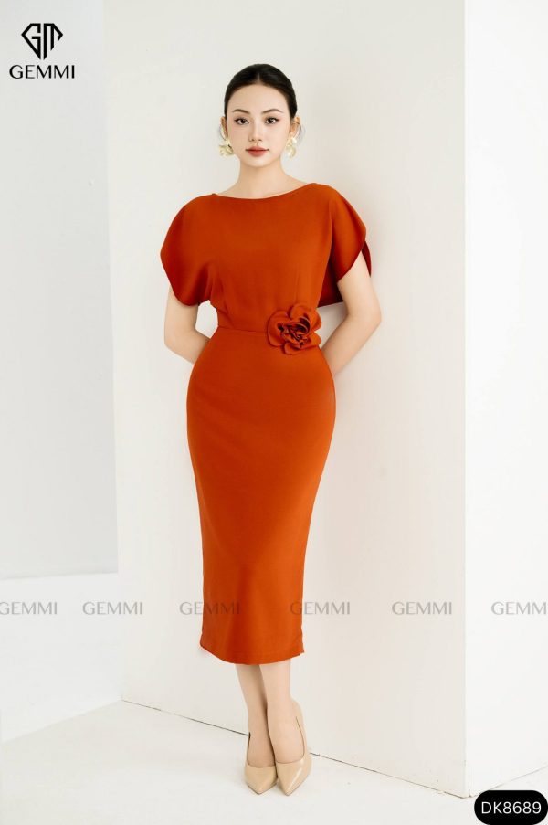 Đầm body cổ thuyền phối hoa eo GEMMI Fashion, DK8689 - Hình ảnh 3