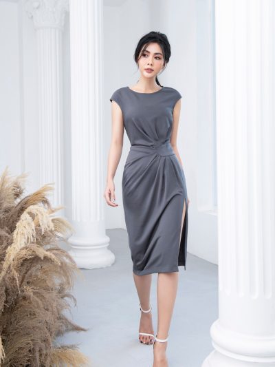 Đầm body thiết kế xoắn eo xẻ tà GEMMI Fashion, DK8462