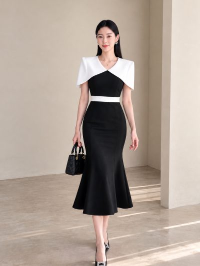 Đầm body đuôi cá cổ choàng GEMMI Fashion, DK8781