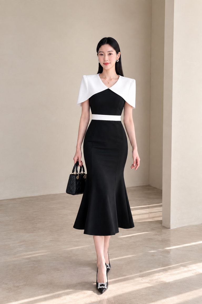 Đầm body đuôi cá cổ choàng GEMMI Fashion, DK8781