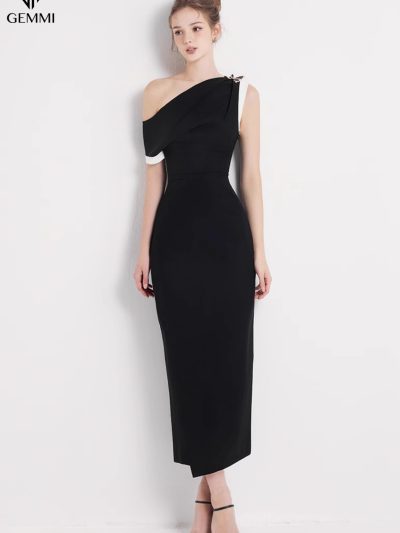 Đầm dự tiệc lệch vai GEMMI Fashion, DK8738 (tặng kèm tag ngẫu nhiên)