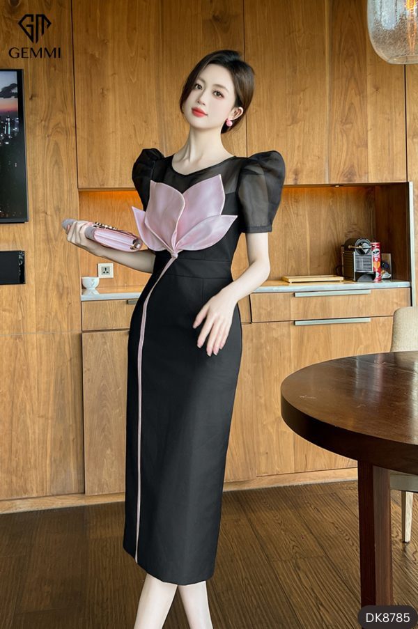 Đầm body phối hoa tafta GEMMI Fashion, DK8786 - Hình ảnh 2