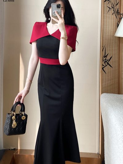 Đầm body đuôi cá cổ choàng GEMMI Fashion, DK8781