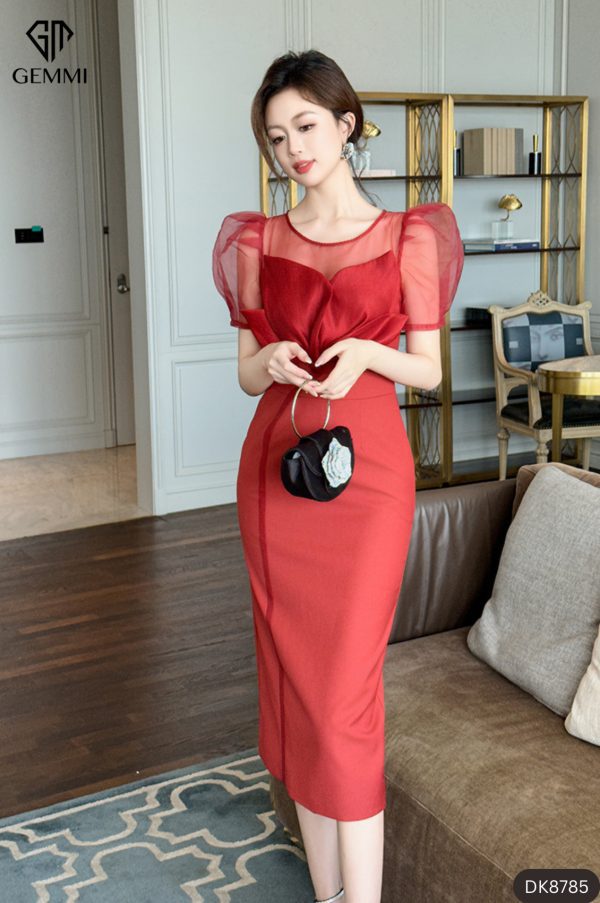 Đầm body phối hoa tafta GEMMI Fashion, DK8786 - Hình ảnh 8