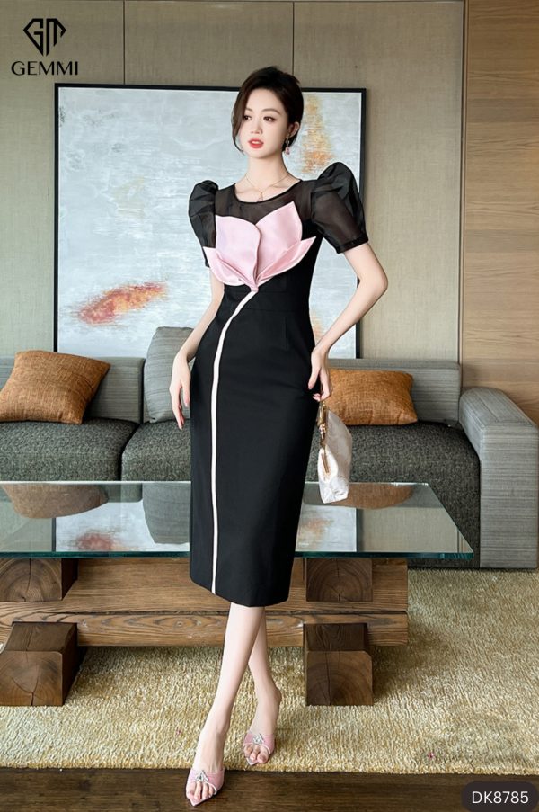 Đầm body phối hoa tafta GEMMI Fashion, DK8786