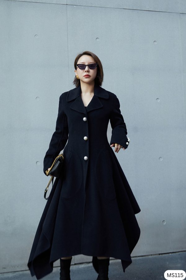 Áo khoác măng tô nữ thiết kế cúc ngọc trai dáng dài dạ cao cấp Gemmi fashion, MS115