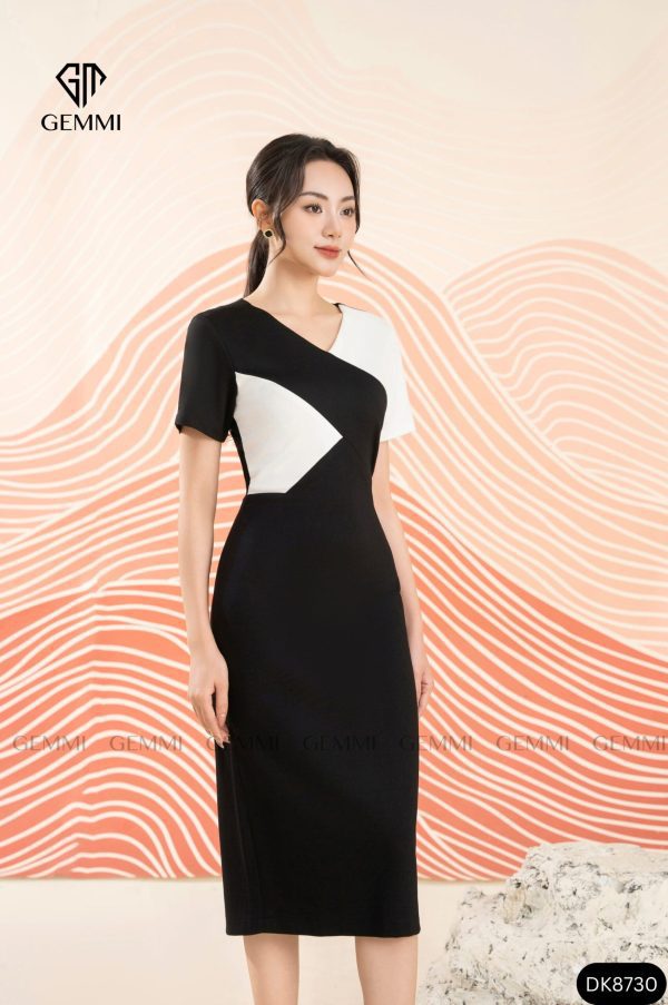 Đầm thiết kế đen phối trắng GEMMI, DK8730 - Hình ảnh 4