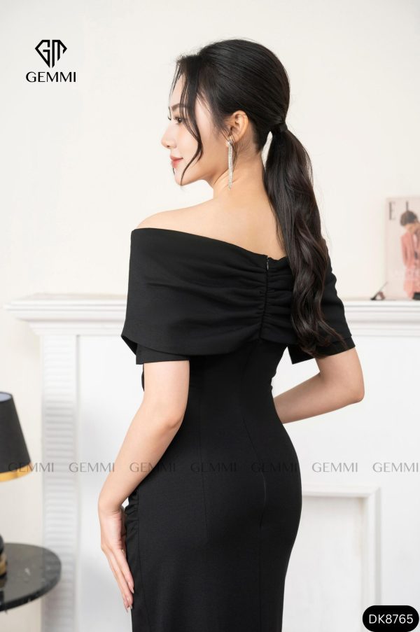 Đầm đen body xếp ly vạt chéo ngực GEMMI, DK8765 - Ảnh 4