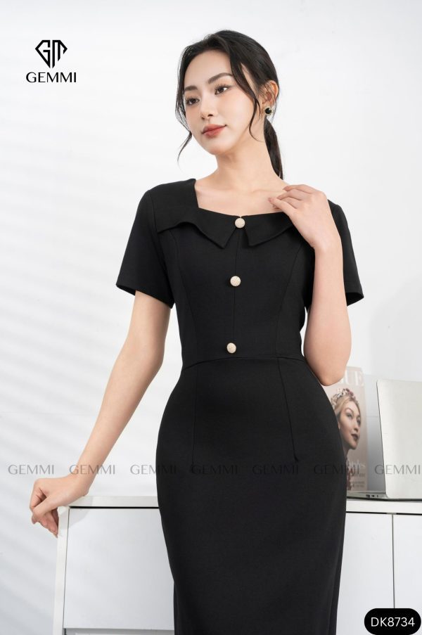 Đầm đen body cổ vuông vạt ngắn GEMMI, DK8734 - Hình ảnh 4
