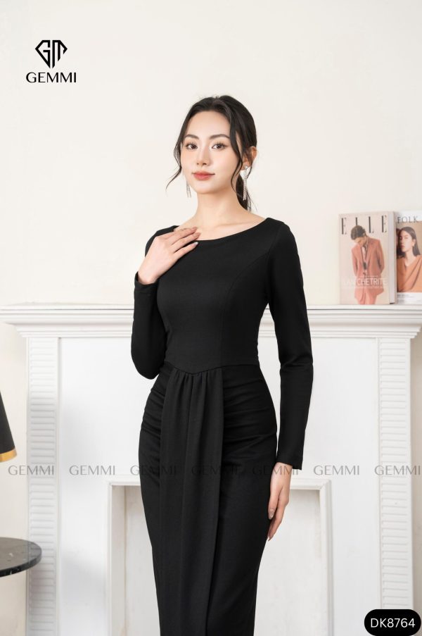Đầm body dài tay xếp ly hông GEMMI, DK8764 - Hình ảnh 2