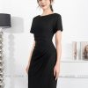 Đầm đen dáng dài xếp ly eo lệch GEMMI, DK8745