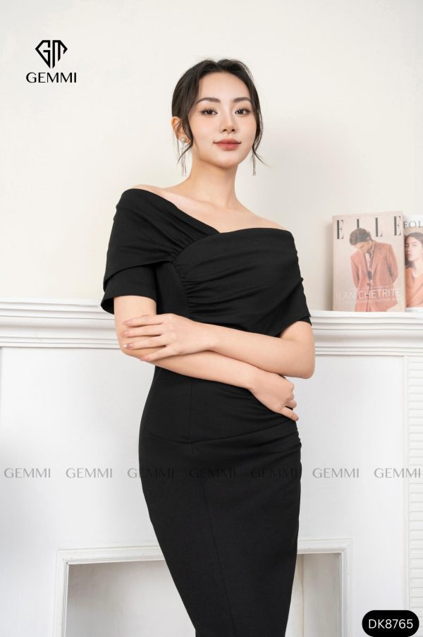 Đầm đen body xếp ly vạt chéo ngực GEMMI, DK8765 - Ảnh 3