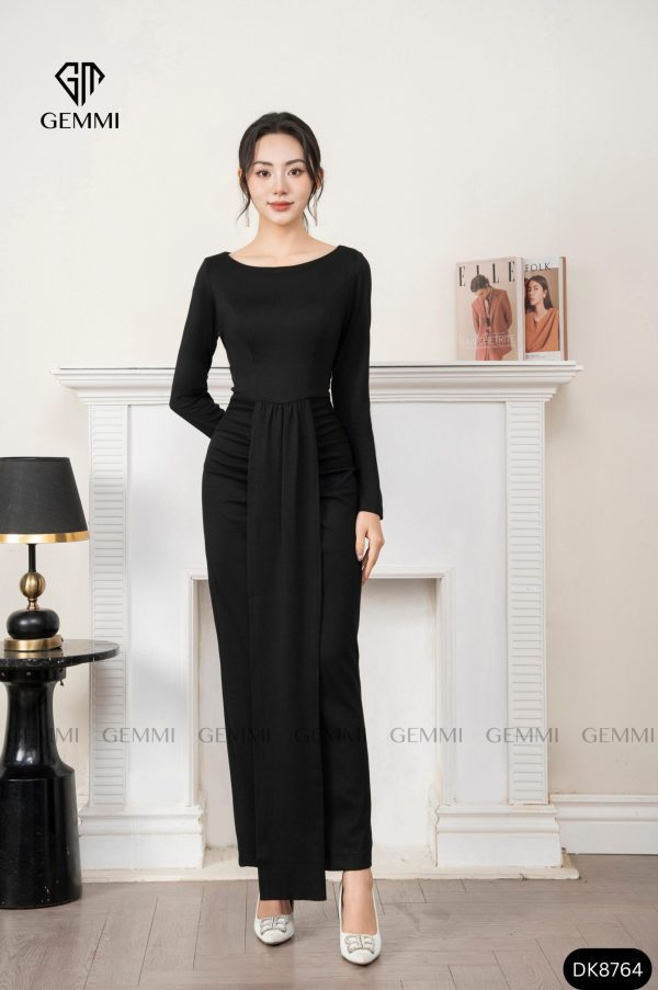 Đầm body dài tay xếp ly hông GEMMI, DK8764