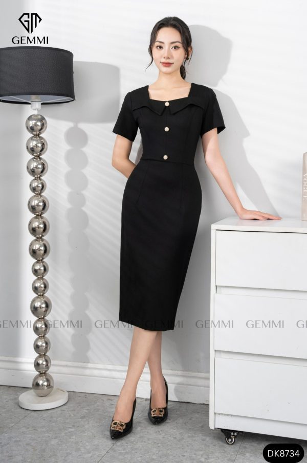 Đầm đen body cổ vuông vạt ngắn GEMMI, DK8734 - Hình ảnh 2