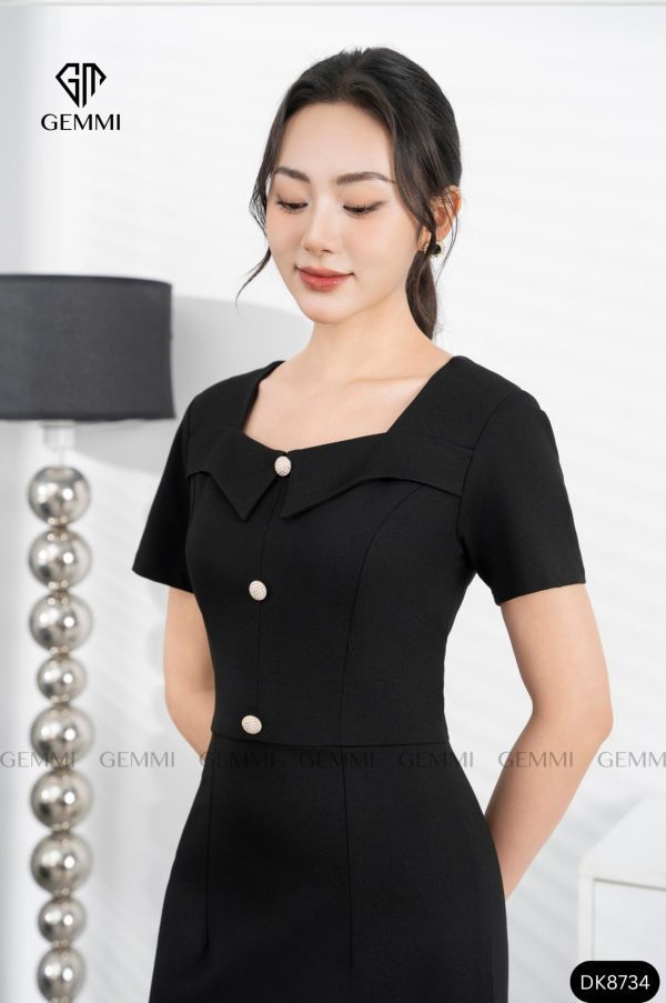 Đầm đen body cổ vuông vạt ngắn GEMMI, DK8734 - Hình ảnh 3
