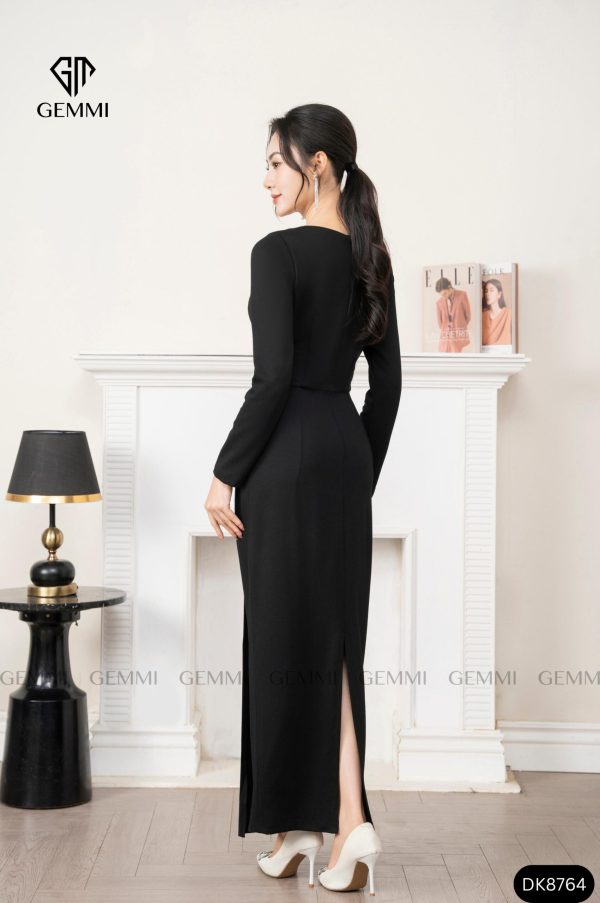 Đầm body dài tay xếp ly hông GEMMI, DK8764 - Hình ảnh 4