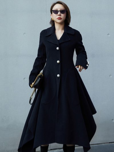 Áo khoác măng tô nữ thiết kế cúc ngọc trai dáng dài dạ cao cấp Gemmi fashion, MS115