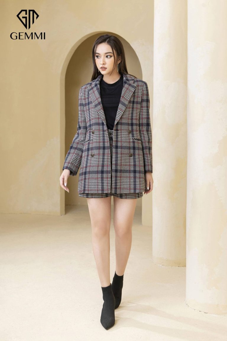 Áo Vest công sở thiết kế kẻ caro Gemmi fashion, VS113