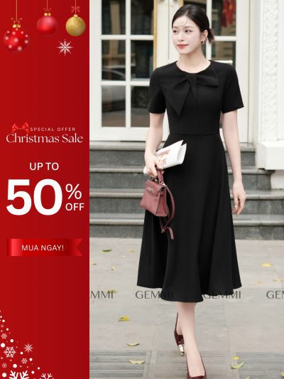 Đầm Xòe Cổ Nơ, DK8809