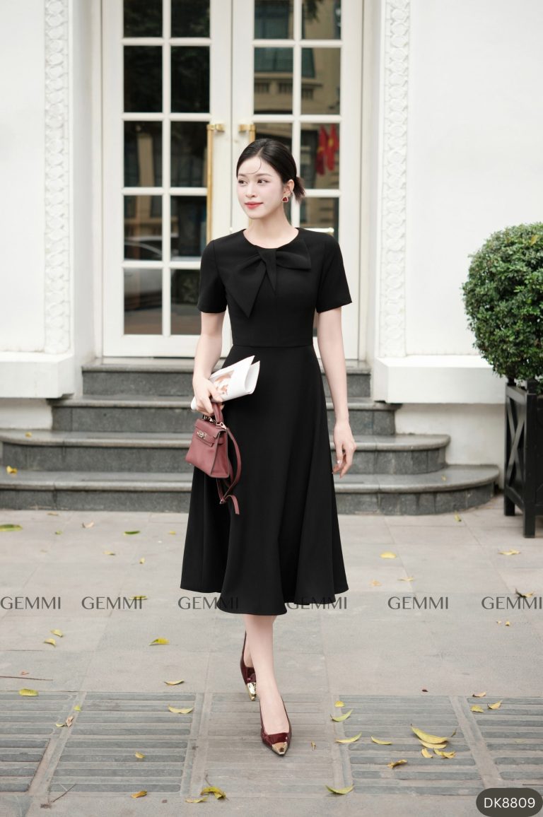 Đầm Xòe Cổ Nơ, DK8809