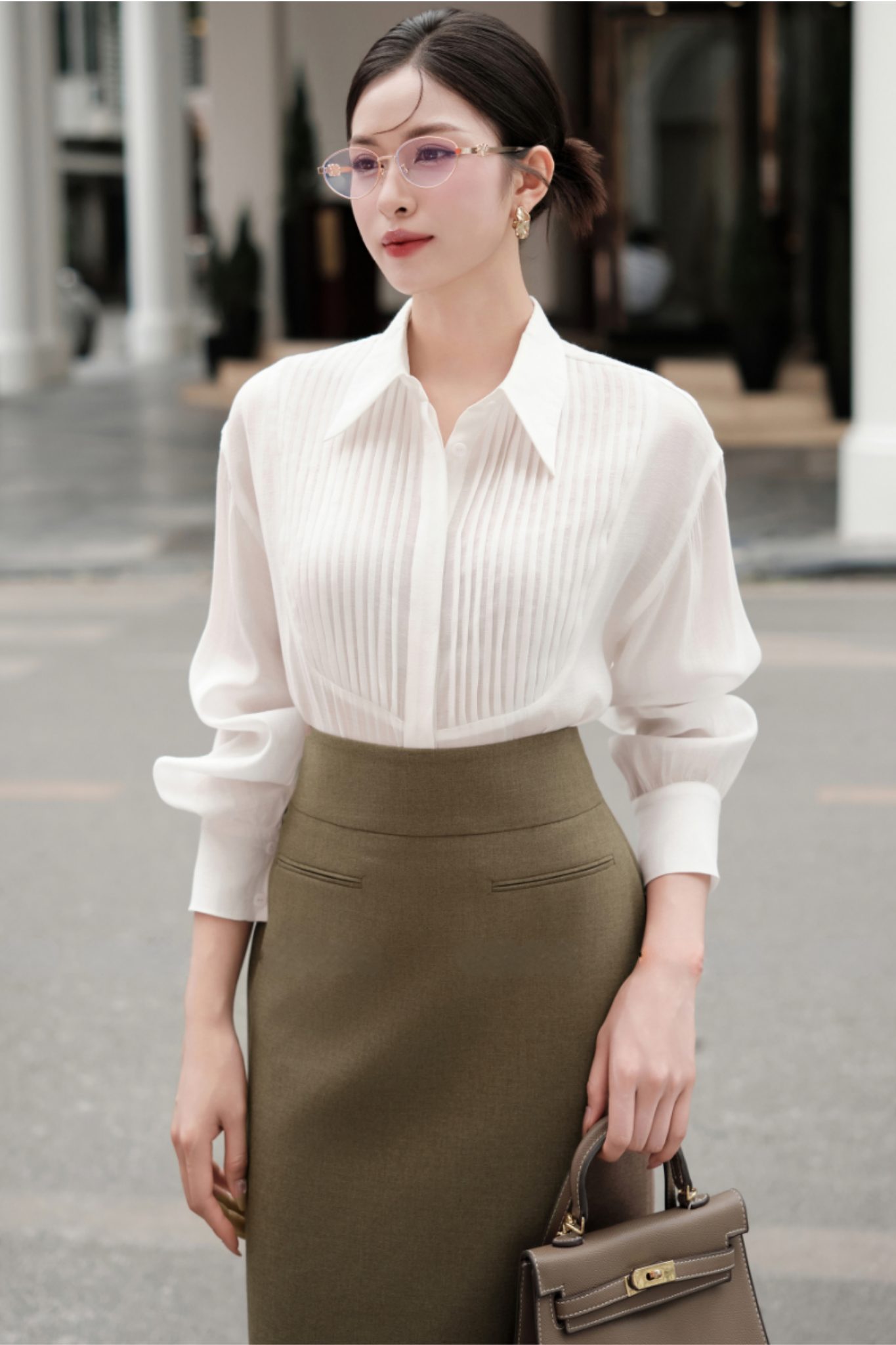 Áo sơ mi Xếp ly trước ngực, AS706