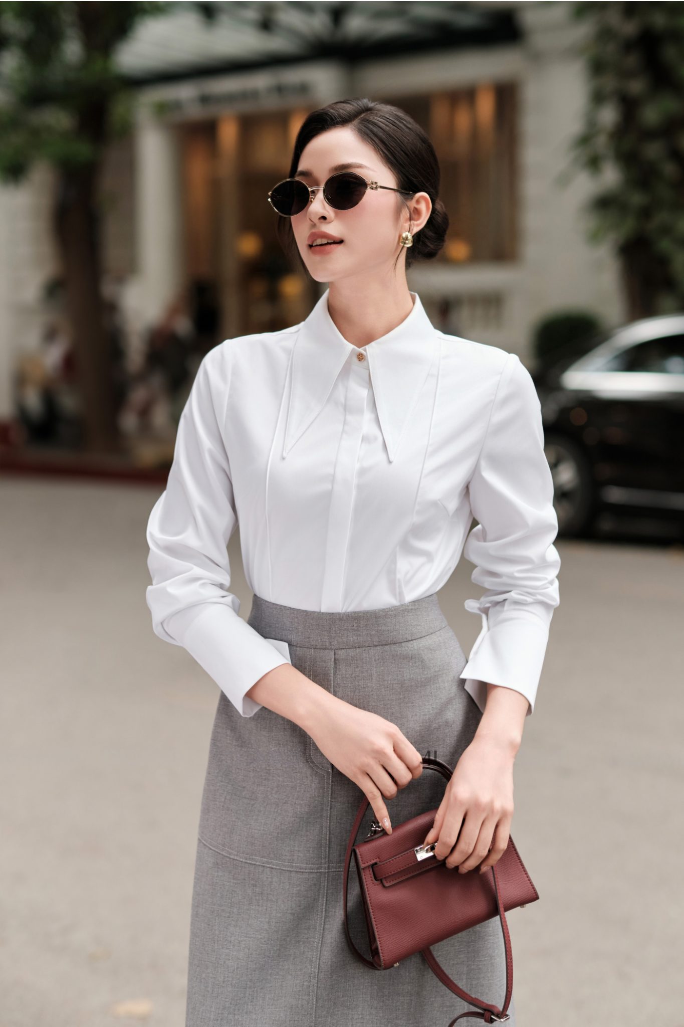 Áo sơ mi dài tay trắng basic, AS702