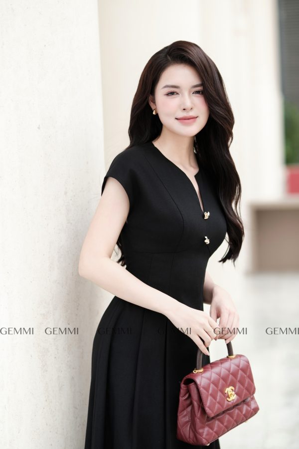 Váy xòe cổ V đính Charms, DK8802 - Hình ảnh 5
