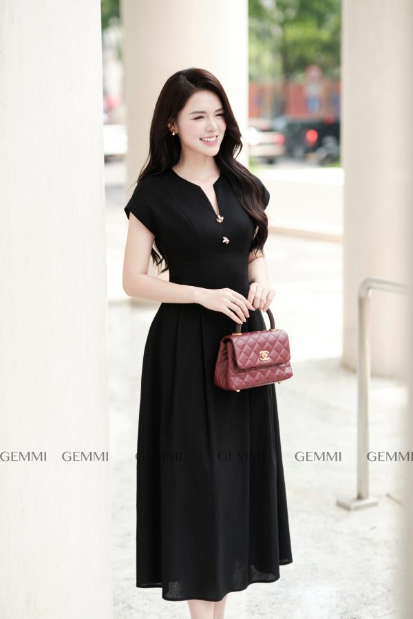 Váy xòe cổ V đính Charms, DK8802 - Hình ảnh 6
