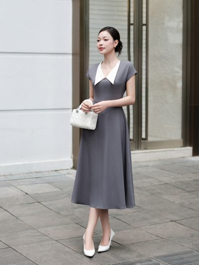 Đầm xòe cổ V phối trắng, DK8804