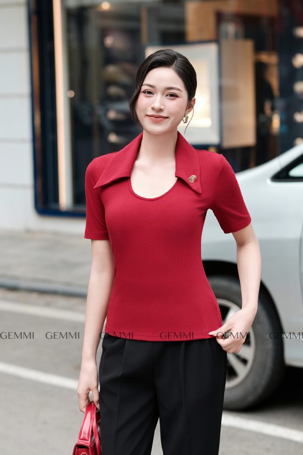 Áo basic cổ vest cách điệu GEMMI , AS712