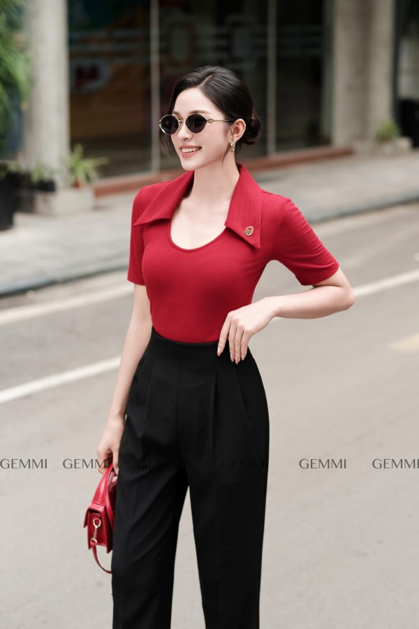 Áo basic cổ vest cách điệu GEMMI , AS712 - Hình ảnh 2