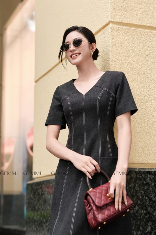 Đầm midi chữ A cổ tim thanh lịch DK8800 - Hình ảnh 6