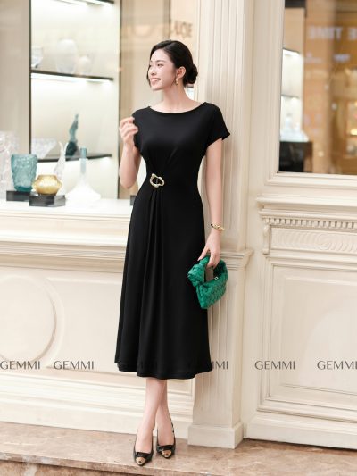 Đầm midi đen basic GEMMI, DK8810