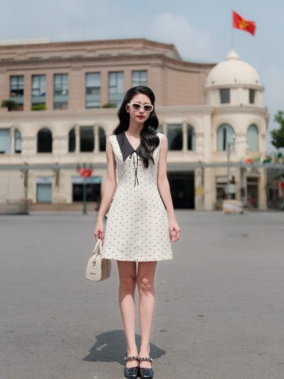 Đầm A chấm bi cổ tim GEMMI, DK8839