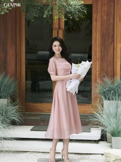 Đầm hồng Midi Flare Dress, DK8819