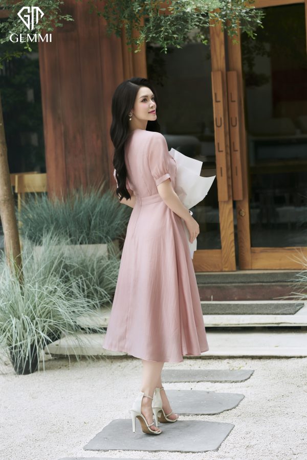 Đầm hồng Midi Flare Dress, DK8819 - Hình ảnh 5