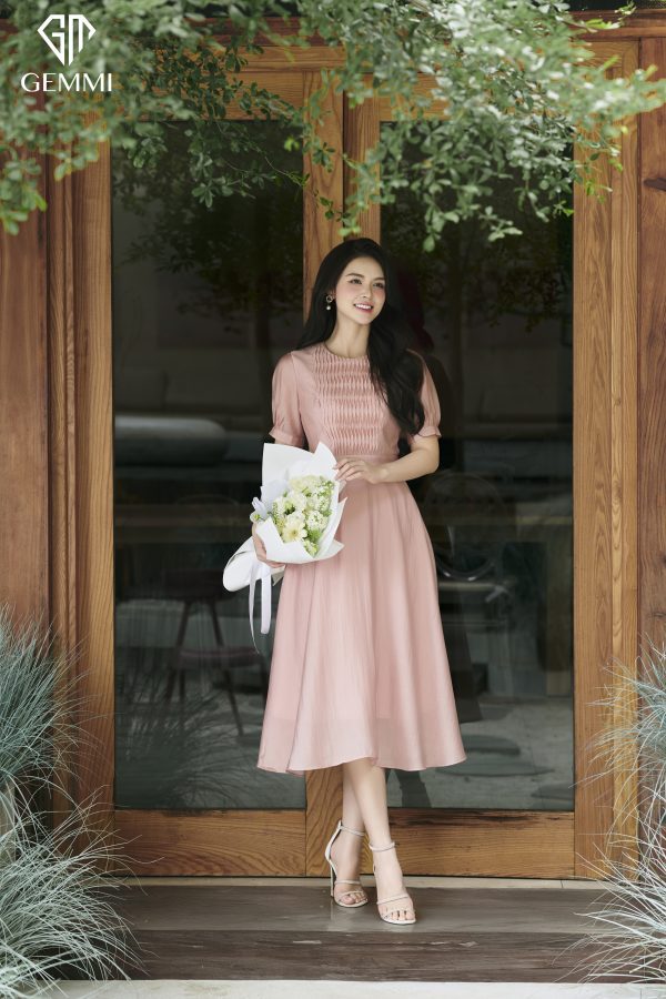 Đầm hồng Midi Flare Dress, DK8819