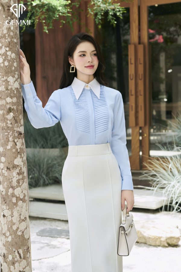 Áo sơ mi xanh cổ trắng GEMMI, AS707