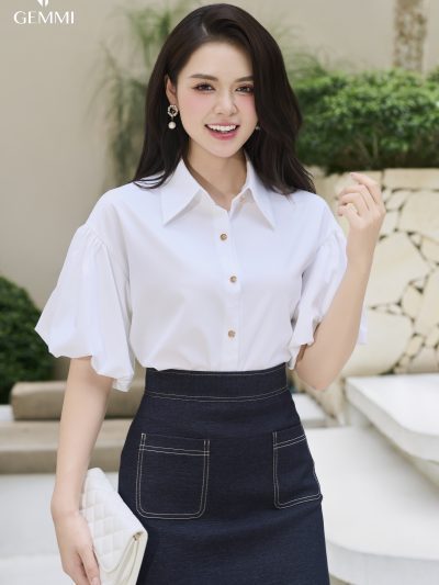 Áo sơ mi trắng tay phồng tiểu thư GEMMI , AS716