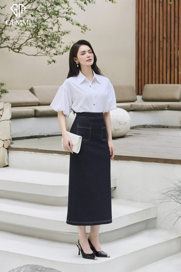 Áo sơ mi trắng tay phồng tiểu thư GEMMI , AS716 - Hình ảnh 3