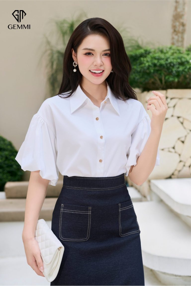 Áo sơ mi trắng tay phồng tiểu thư GEMMI , AS716