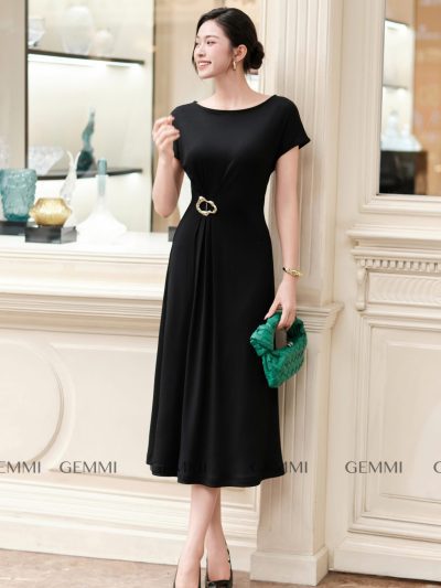 Đầm midi đen basic GEMMI, DK8810