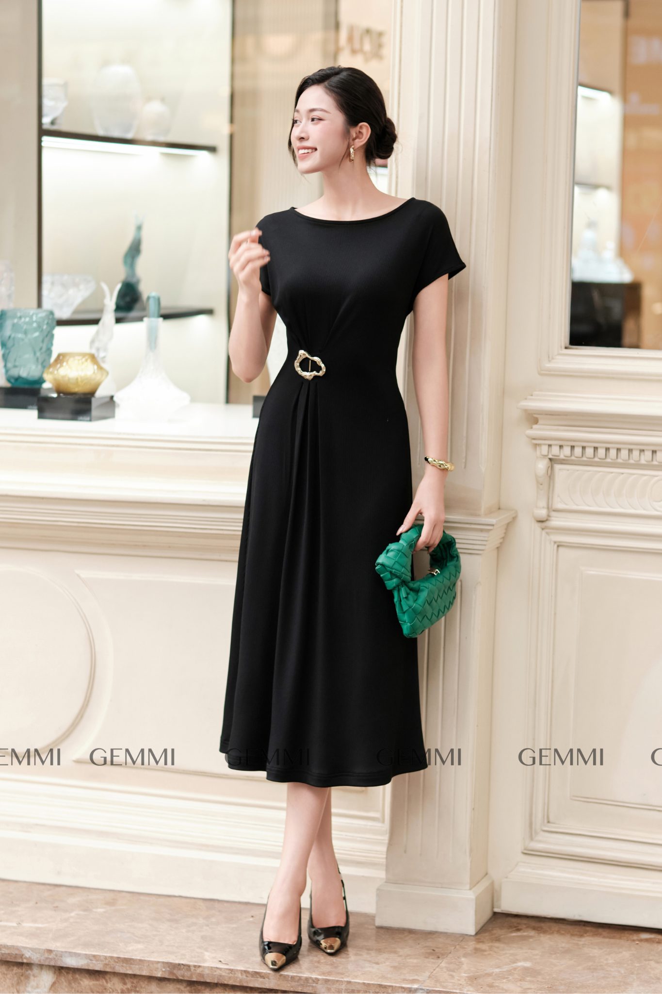 Đầm midi đen basic GEMMI, DK8810 - Ảnh 8