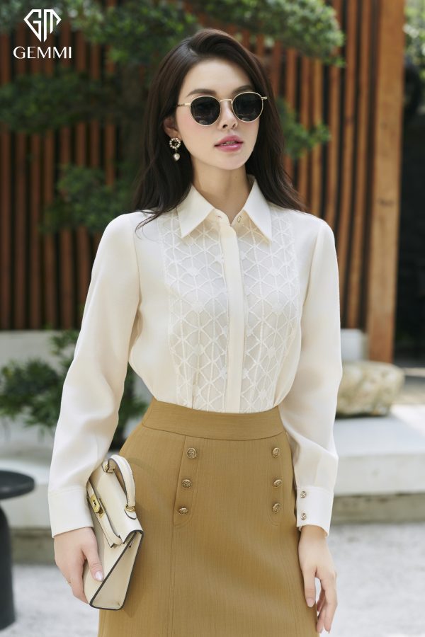 Áo sơ mi Elegance ren nổi GEMMI, AS713